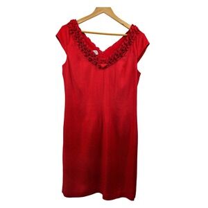 Kay Unger Dress Women 12 Ruffle Neck 100%‎ Silk Sheath Classic Elegance Timeless
